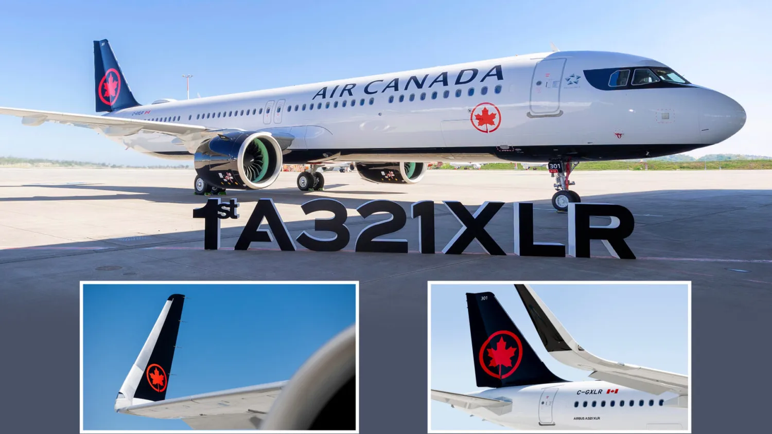 Air Canada A321XLR Flugzeug am Vorfeld mit Airline-Branding und großem 1st A321XLR Schriftzug - Bild (c) AirCanada