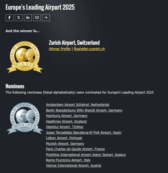 Europe leading airport zuerich