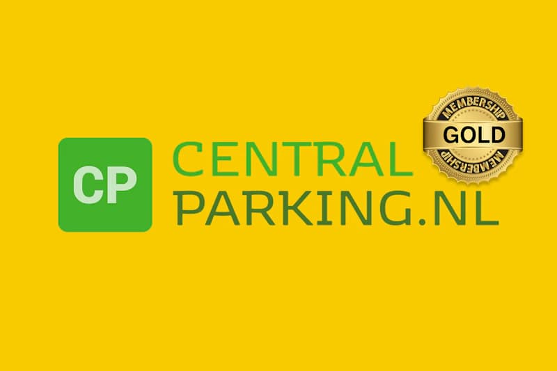 Wortmarke CENTRALPARKING.NL mit CP-Symbol und GOLD-Emblem.