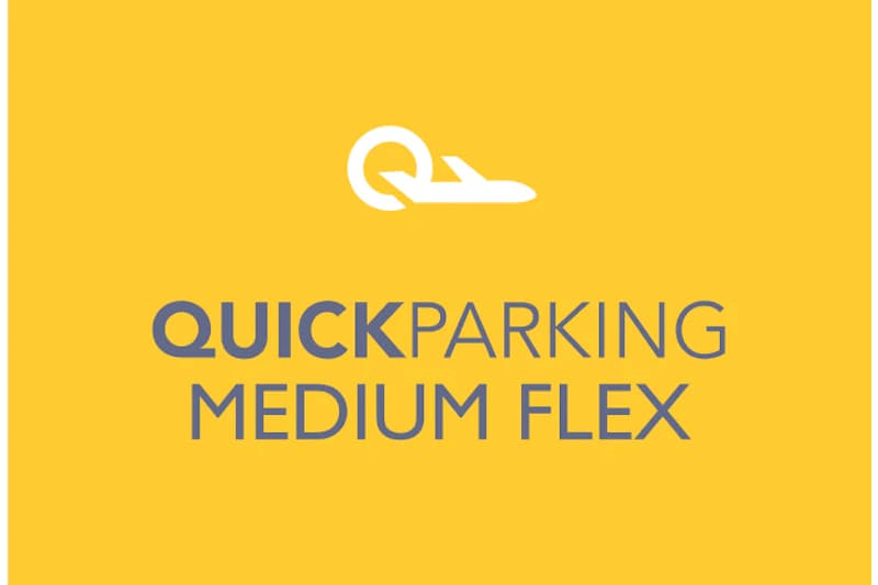 Wortmarke Quick Parking Medium Flex mit Symbol aus Schlüssel und Flugzeug auf gelbem Grund.
