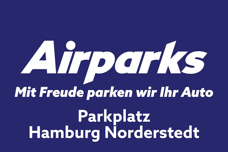 Weißes Airparks-Logo und Standortangabe auf blauem Hintergrund.